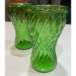 Vintage Hoosier Green Glass vases.